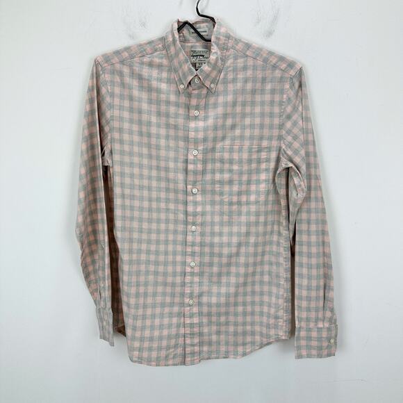 J.Crew Slim Untucked Organic Cotton Shirt Gingham Pink Grey Casual Mens XS - Picture 1 of 9